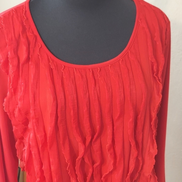 Woman's Notations Quarter Sleeve Ruffled Front Blouse - Picture 4 of 5